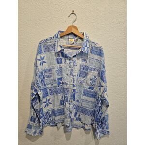 C&C California Long Sleeve  blue floral Tops for Women sz xl